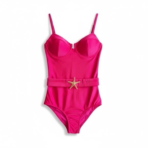 PATBO Women's Starfish Belted One-Piece Swimsuit Cerise XS NWT - Picture 2 of 9